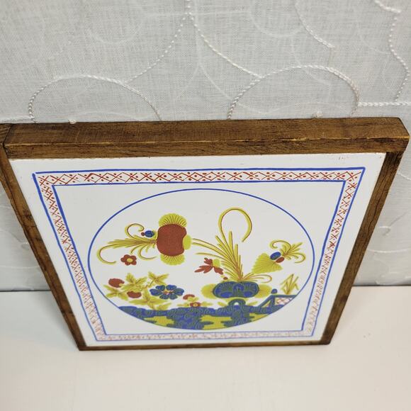 Vintage Tile Trivet Semigres Italy Wood Framed Hand Painted Flower Art MCM - Picture 6 of 14
